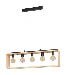 Famborough 5 Lamp Straight Bar Pendant Ceiling Light Black Natural-1
