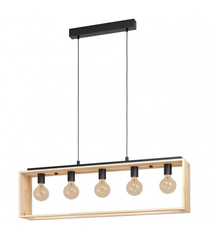 Famborough 5 Lamp Straight Bar Pendant Ceiling Light Black Natural-1