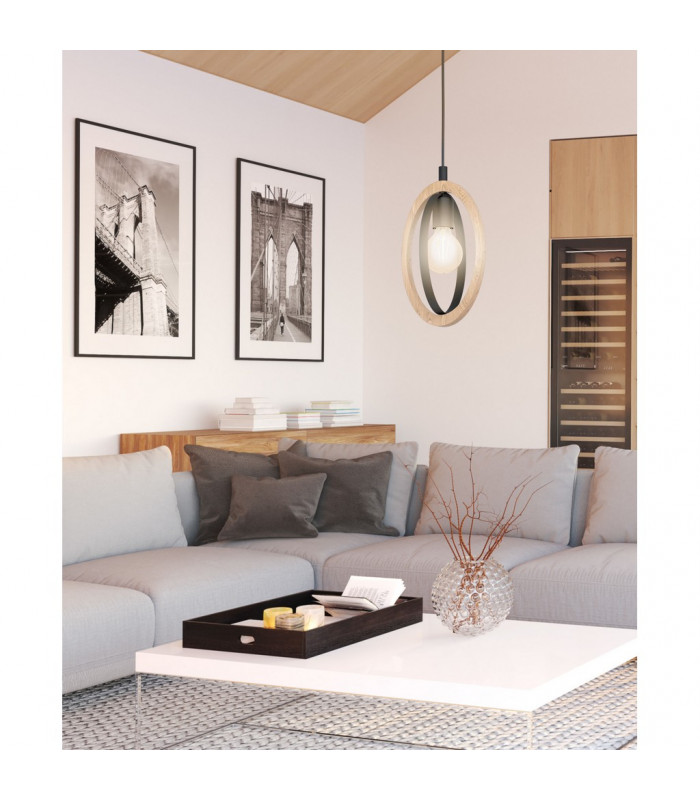 Basildon Slim Pendant Ceiling Light Black Brown-2