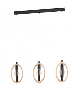 Basildon 3 Lamp Straight Bar Pendant Ceiling Light Black Brown