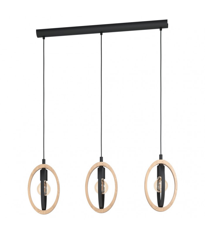 Basildon 3 Lamp Straight Bar Pendant Ceiling Light Black Brown