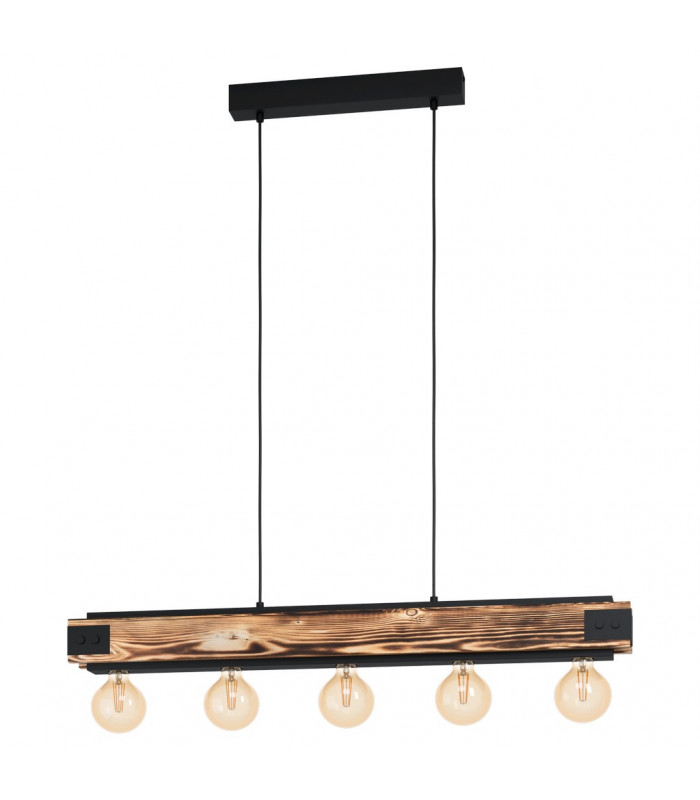 Layham 5 Lamp Straight Bar Pendant Ceiling Light Brown Black-1