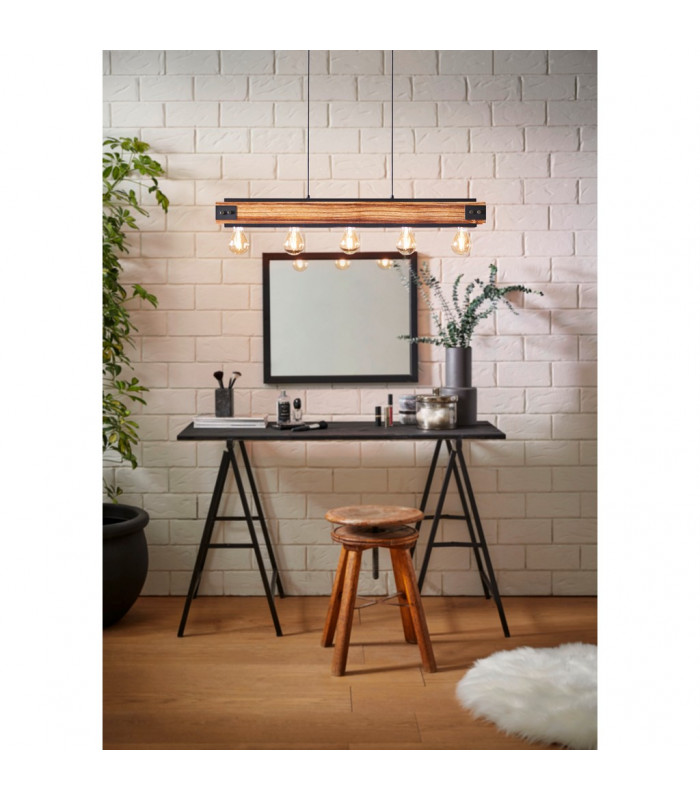 Layham 5 Lamp Straight Bar Pendant Ceiling Light Brown Black-2