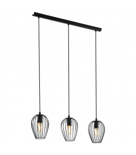 Newtown 3 Lamp Straight Bar Pendant Ceiling Light Black