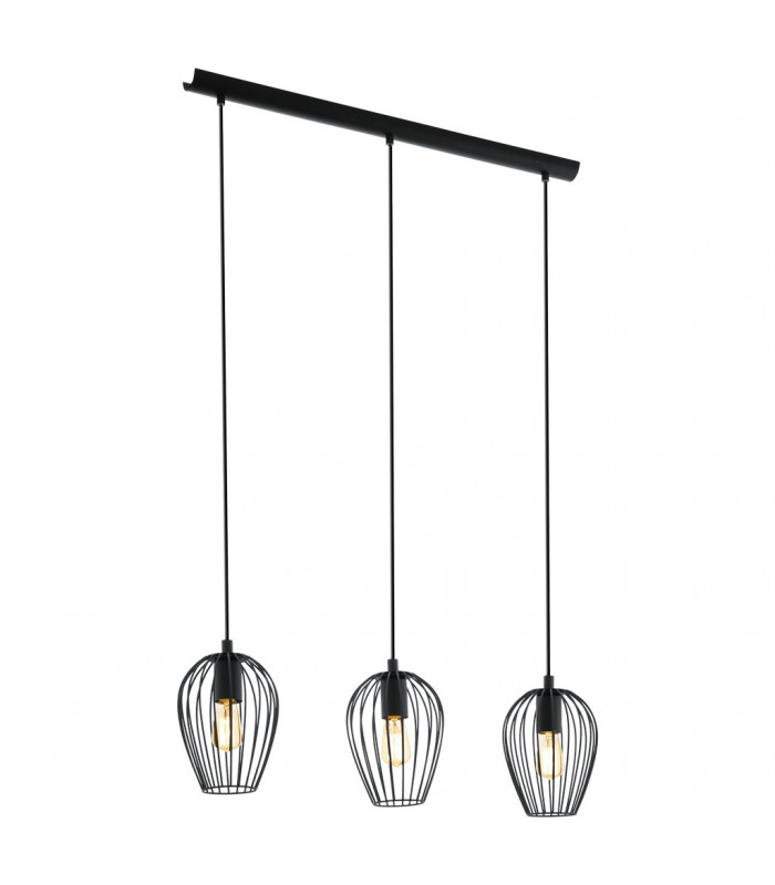 Newtown 3 Lamp Straight Bar Pendant Ceiling Light Black