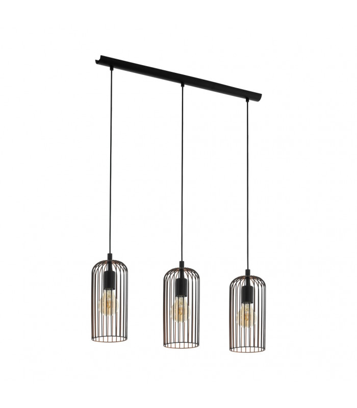 Roccamena 3 Lamp Straight Bar Pendant Ceiling Light Black Copper-1
