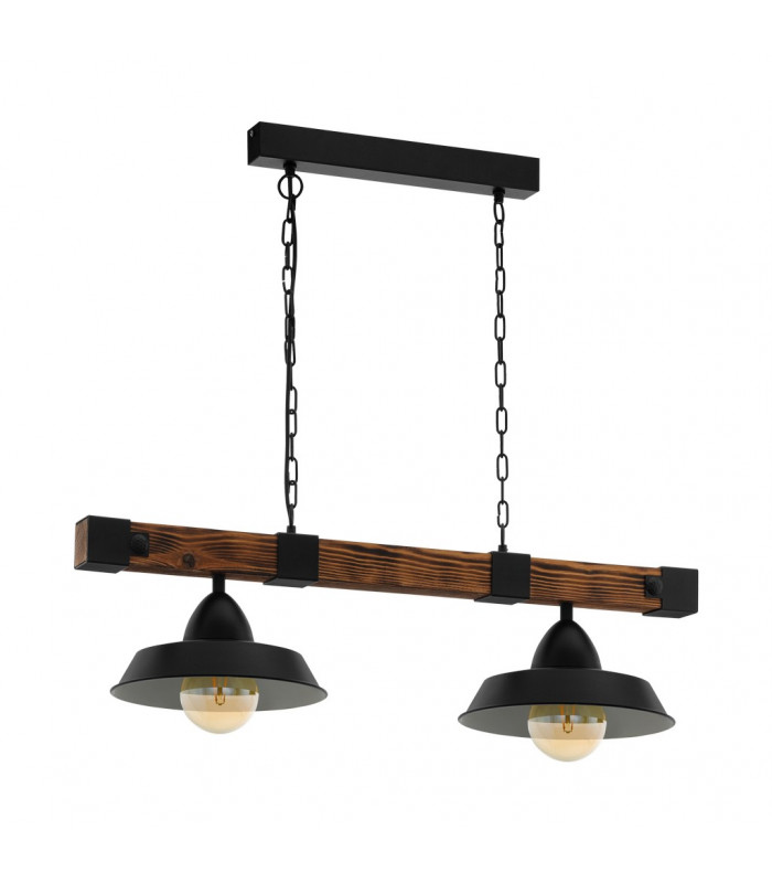 Oldbury 2 Lamp Straight Bar Pendant Ceiling Light Black Brown Rustic