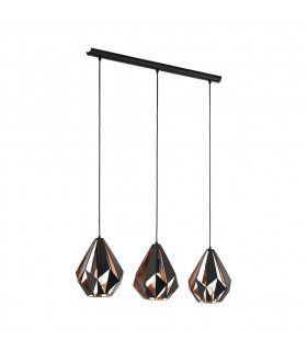 Carlton 3 Lamp Straight Bar Pendant Ceiling Light Black Copper