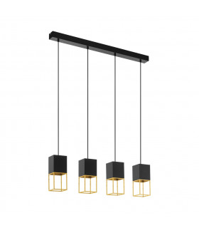 Montebaldo 4 Lamp Straight Bar Pendant Ceiling Light Black Gold-1