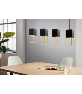 Montebaldo 4 Lamp Straight Bar Pendant Ceiling Light Black Gold-2