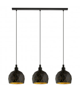Roccaforte 3 Lamp Straight Bar Pendant Ceiling Light Black Gold