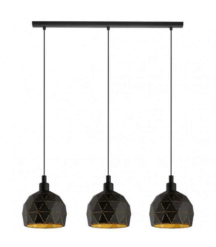 Roccaforte 3 Lamp Straight Bar Pendant Ceiling Light Black Gold