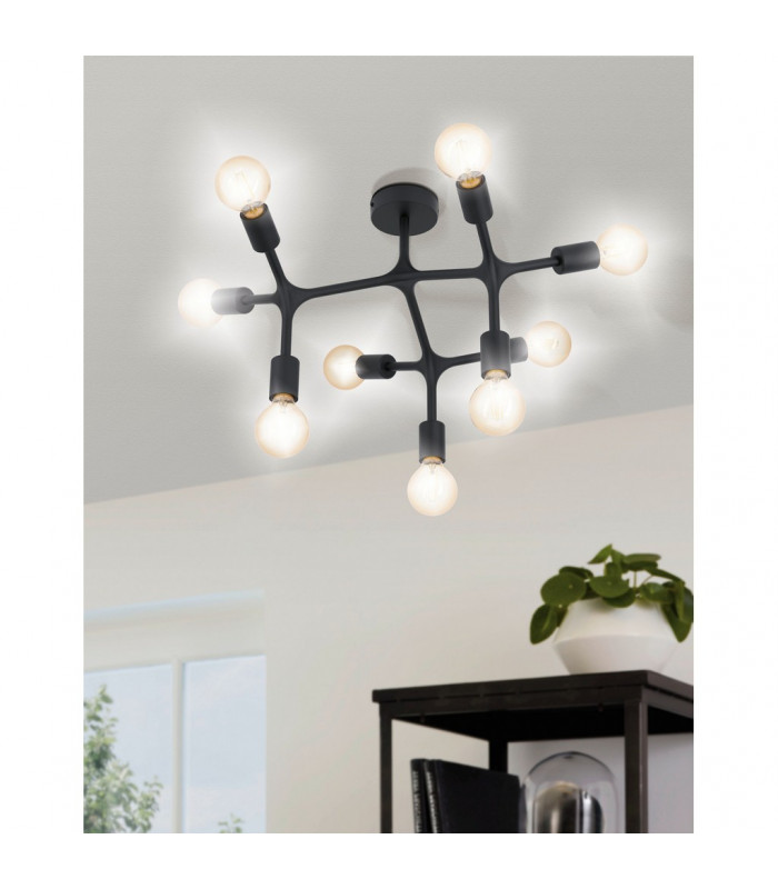 Bocadella 9 Lamp Multi Arm Semi Flush Ceiling Light Black-2