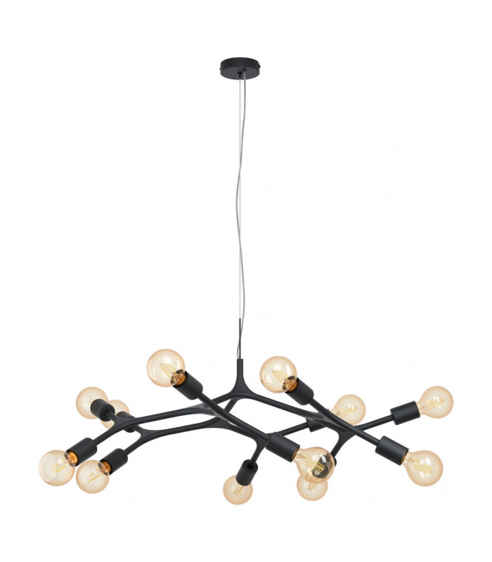 Bocadella 12 Lamp Multi Arm Pendant Ceiling Light Black-1