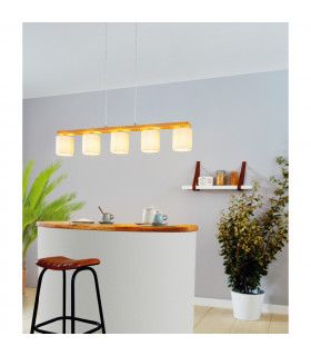Castralvo 5 Lamp Straight Bar Pendant Ceiling Light Satin Nickel Brown-2