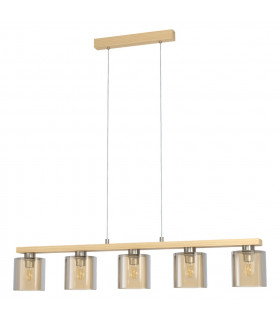 Castralvo 5 Lamp Straight Bar Pendant Ceiling Light Satin Nickel Brown-1