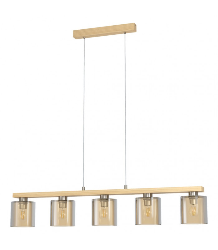 Castralvo 5 Lamp Straight Bar Pendant Ceiling Light Satin Nickel Brown-1