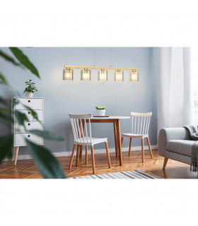 Castralvo 5 Lamp Straight Bar Pendant Ceiling Light Satin Nickel Brown-2
