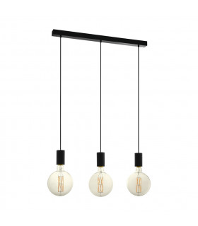 Pozueta 3 Lamp Straight Bar Pendant Ceiling Light Black