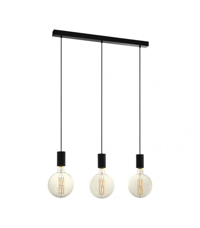 Pozueta 3 Lamp Straight Bar Pendant Ceiling Light Black