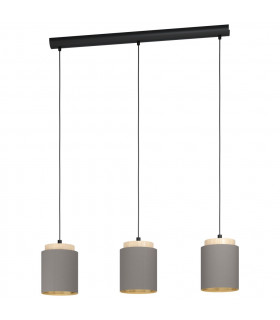 Albariza 3 Lamp Straight Bar Pendant Ceiling Light Black Brown