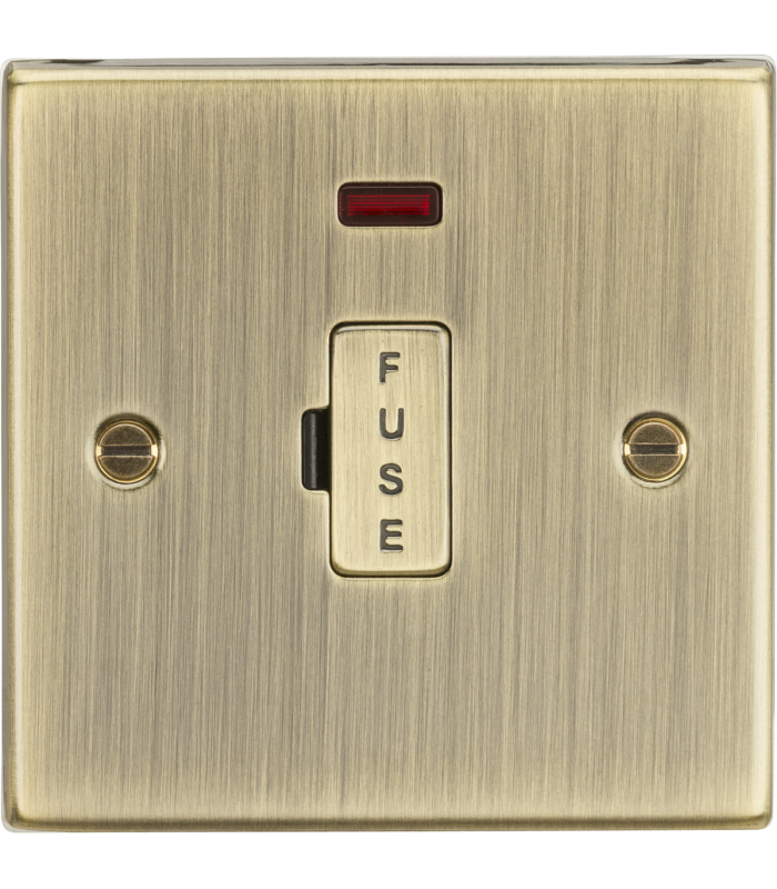13A Fused Spur Unit with Neon - Square Edge Antique Brass 230V IP20 W-1