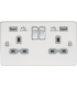 13A 2G switched socket with dual USB charger A + A (2.4A) - Polished chrome with grey insert 230V IP20