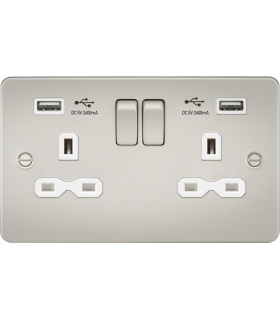 13A 2G switched socket with dual USB charger A + A (2.4A) - Pearl with white insert 230V IP20