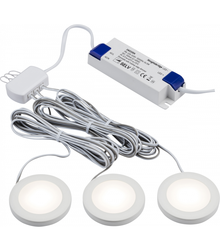 LED Dimmable Under Cabinet Lights in White - Pack of 3 - 3000K 230V IP20 2.5W-1