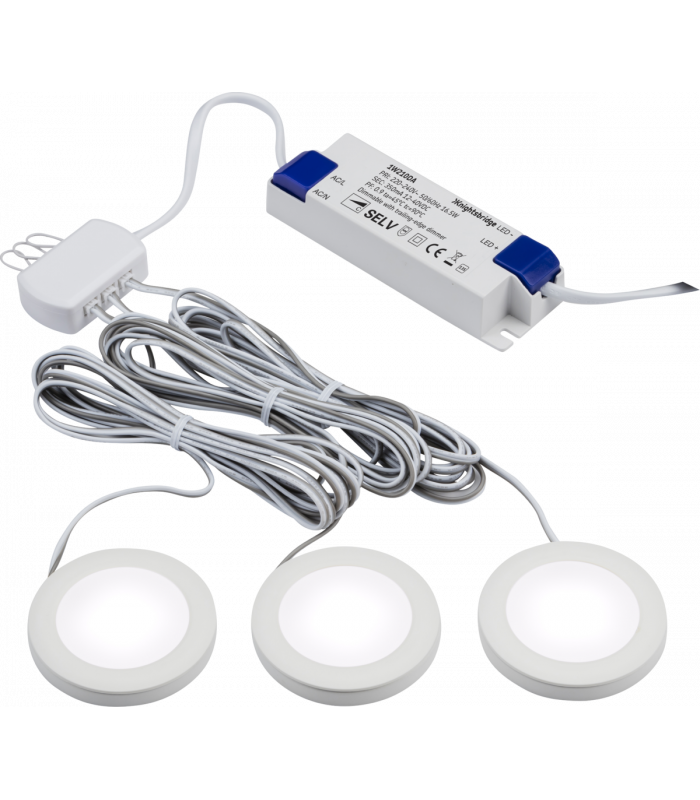 LED Dimmable Under Cabinet Lights in White - Pack of 3 - 4000K 230V IP20 2.5W-1
