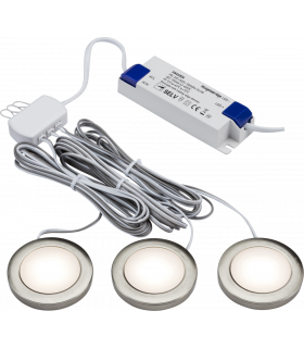LED Dimmable Under Cabinet Lights in Brushed Chrome - Pack of 3 - 3000K 230V IP20 2.5W-1