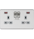 13A 2G DP Switched Socket with Dual USB FASTCHARGE ports (A + A) - Brushed Chrome with grey insert 230V IP20-1