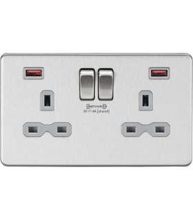 13A 2G DP Switched Socket with Dual USB FASTCHARGE ports (A + A) - Brushed Chrome with grey insert 230V IP20-1