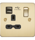 Flat plate 13A 1G switched socket with dual USB charger (2.4A) - brushed brass with black insert 230V IP20-1
