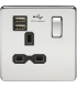 Screwless 13A 1G switched socket with dual USB charger (2.4A) - polished chrome with black insert 230V IP20-1