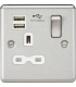 13A 1G Switched Socket Dual USB Charger Slots with White Insert - Rounded Edge Brushed Chrome 230V IP20-1