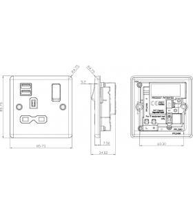 13A 1G Switched Socket Dual USB Charger Slots with White Insert - Rounded Edge Brushed Chrome 230V IP20-2