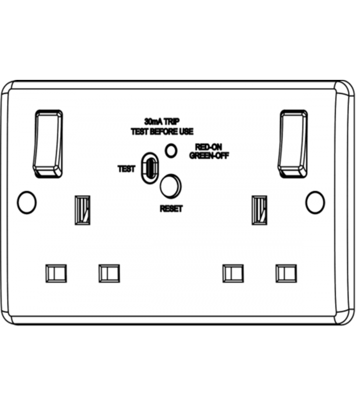 13A 2G DP RCD Switched Socket - 30mA (Type A) 230V IP20-2