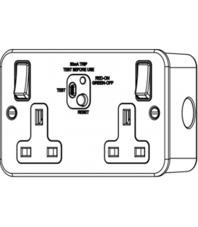 13A 2G DP RCD Switched Socket - 30mA (Type A) 230V IP20-2