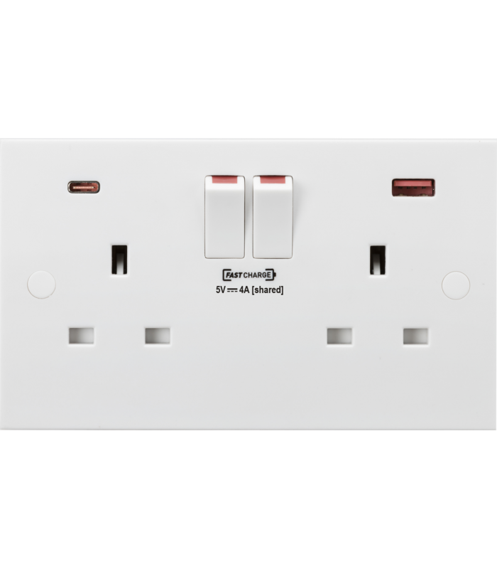 13A 2G DP Switched Socket with Dual USB FASTCHARGE ports (A + C) 230V IP20-1