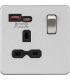 13A 1G Switched Socket with dual USB [FASTCHARGE] A+C - Brushed Chrome with black insert 230V IP20-1