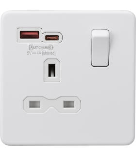 13A 1G Switched Socket with dual USB [FASTCHARGE] A+C - Matt White 230V IP20-1