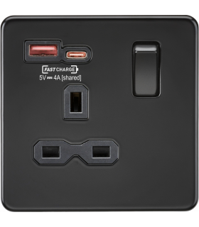 13A 1G Switched Socket with dual USB [FASTCHARGE] A+C - Smoked Bronze 230V IP20-1