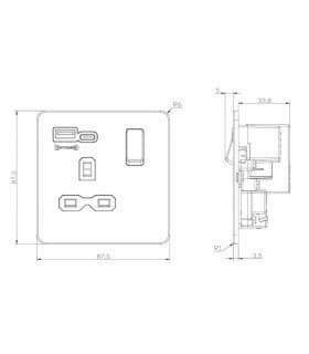 13A 1G Switched Socket with dual USB [FASTCHARGE] A+C - Smoked Bronze 230V IP20-2