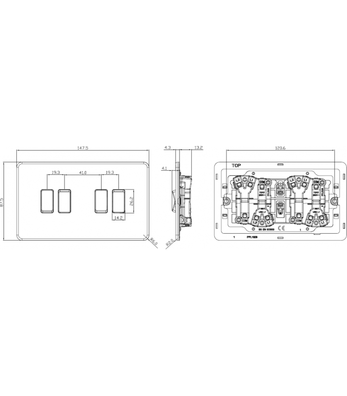 Screwless 10AX 4G 2-Way Switch - Anthracite 230V IP20-2