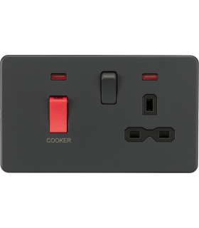 Screwless 45A DP switch and 13A switched socket with neons - Anthracite 230V IP20-1