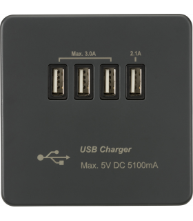 Screwless Quad USB Charger Outlet (5.1A) - Anthracite 230V IP20-1