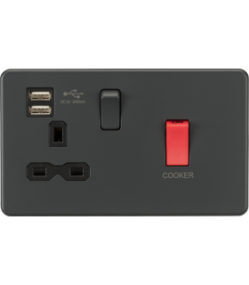 Screwless 45A DP Switch & 13A Switched Socket with Dual USB Charger 2.4A - Anthracite 230V IP20-1