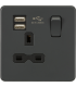 Screwless 13A 1G switched socket with dual USB charger (2.4A) - Anthracite 230V IP20-1