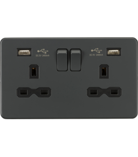 13A 2G switched socket with dual USB charger A + A (2.4A) - Anthracite 230V IP20-1